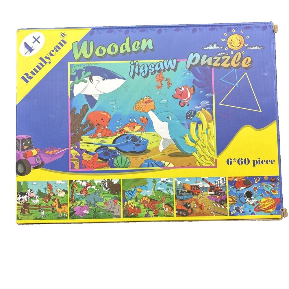 Runlycan Wooden Jigsaw Puzzle |‎ 6 Pack With 60 Pieces Each Theme | Ages 4+